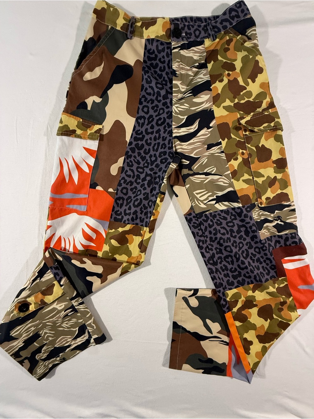 Women’s Blush Patchwork Cargo Pants - Camouflage, Orange, Black